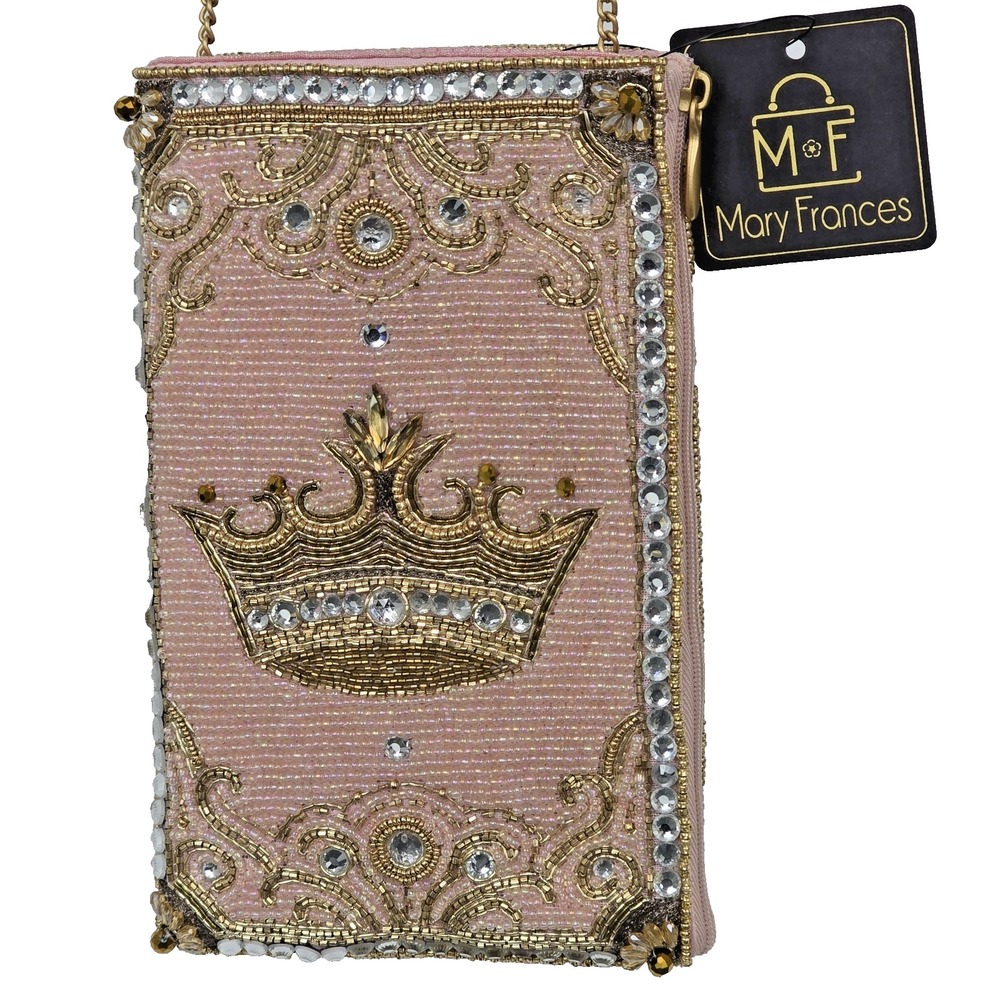 Mary Frances Crowned Jewel Pink Beaded Crossbody Purse Small Phone Bag NWT